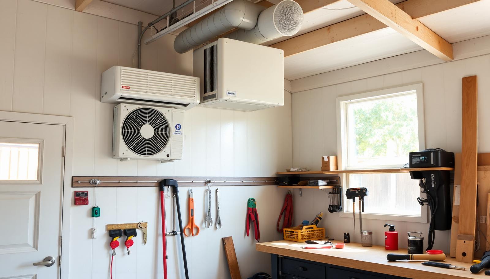 Ductless mini-split indoor head mounted in a detached backyard workshop in Keyes, CA
