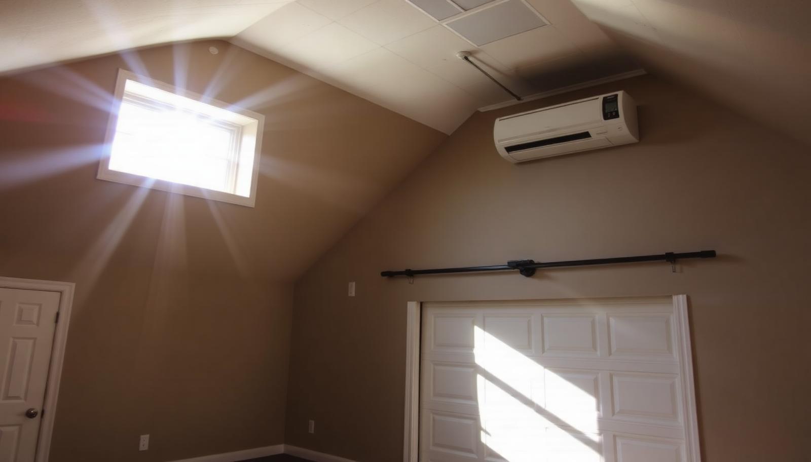 Sun-baked bonus room over a garage in a Ceres tract home with a ductless mini-split head mounted on the wall