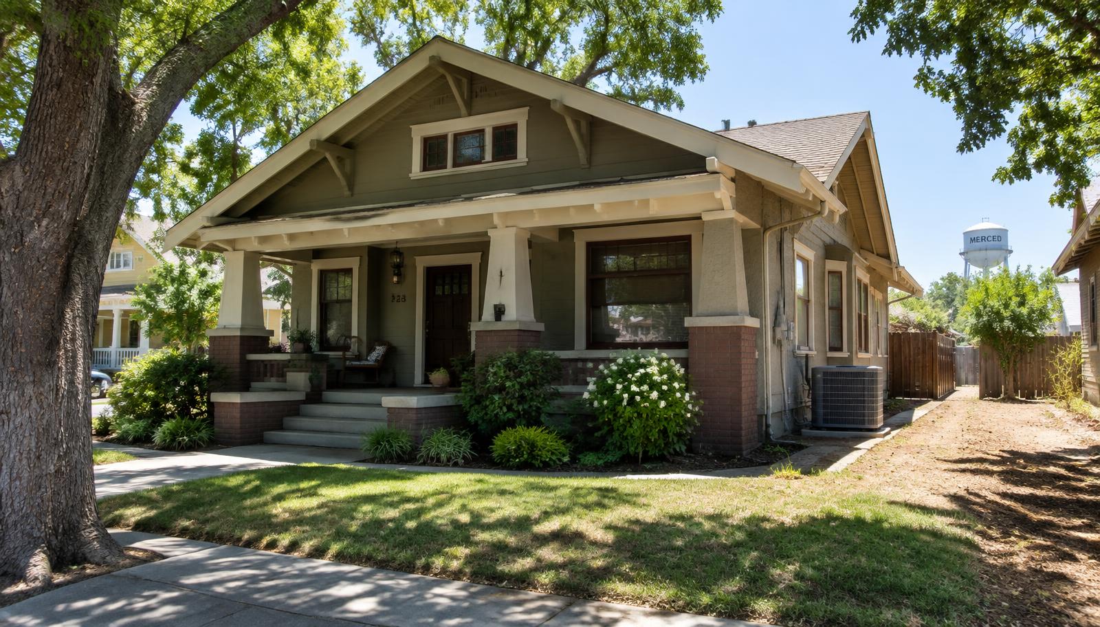 Historic downtown Merced craftsman bungalow with a retrofit central air condenser